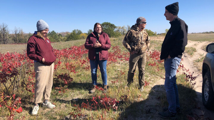 Nebraska-Montana EPSCoR team members toured The Nature Conservancy grounds near Valentine, Neb., to view how the land recovered from a 2012 wildfire.