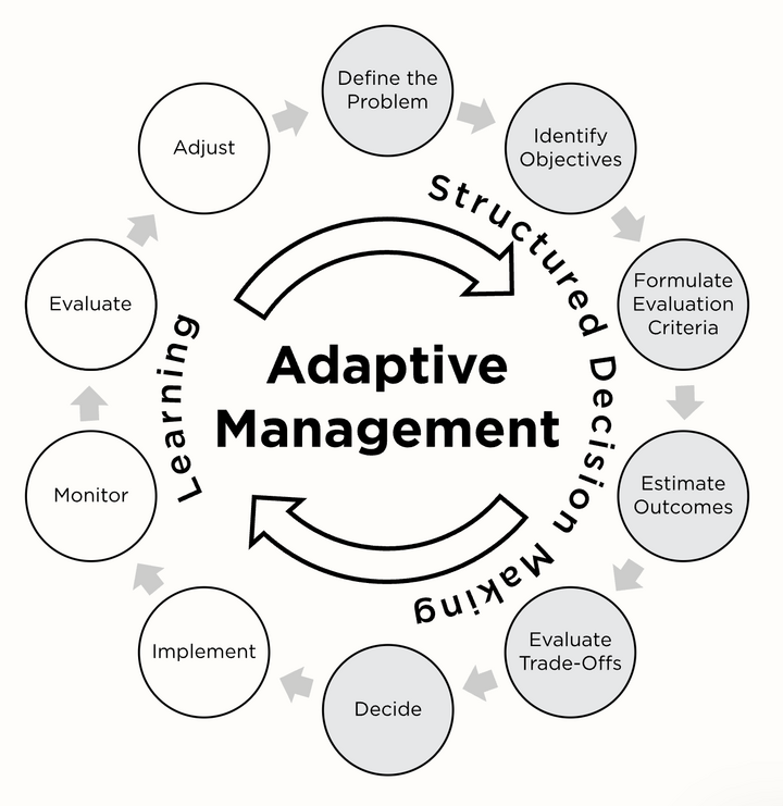 Circular chart displaying adaptive management practices.
